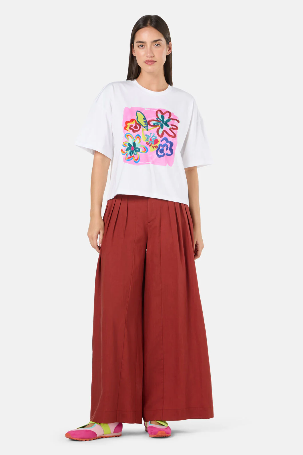 Abstract Flower Embroidered Relaxed Tee - Image 2