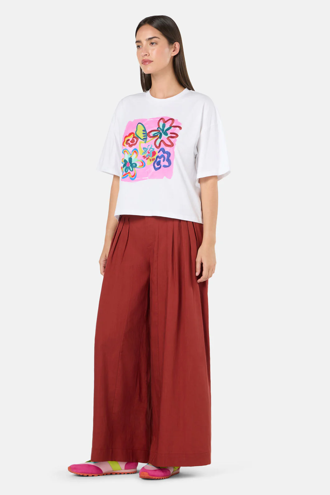 Abstract Flower Embroidered Relaxed Tee - Image 3