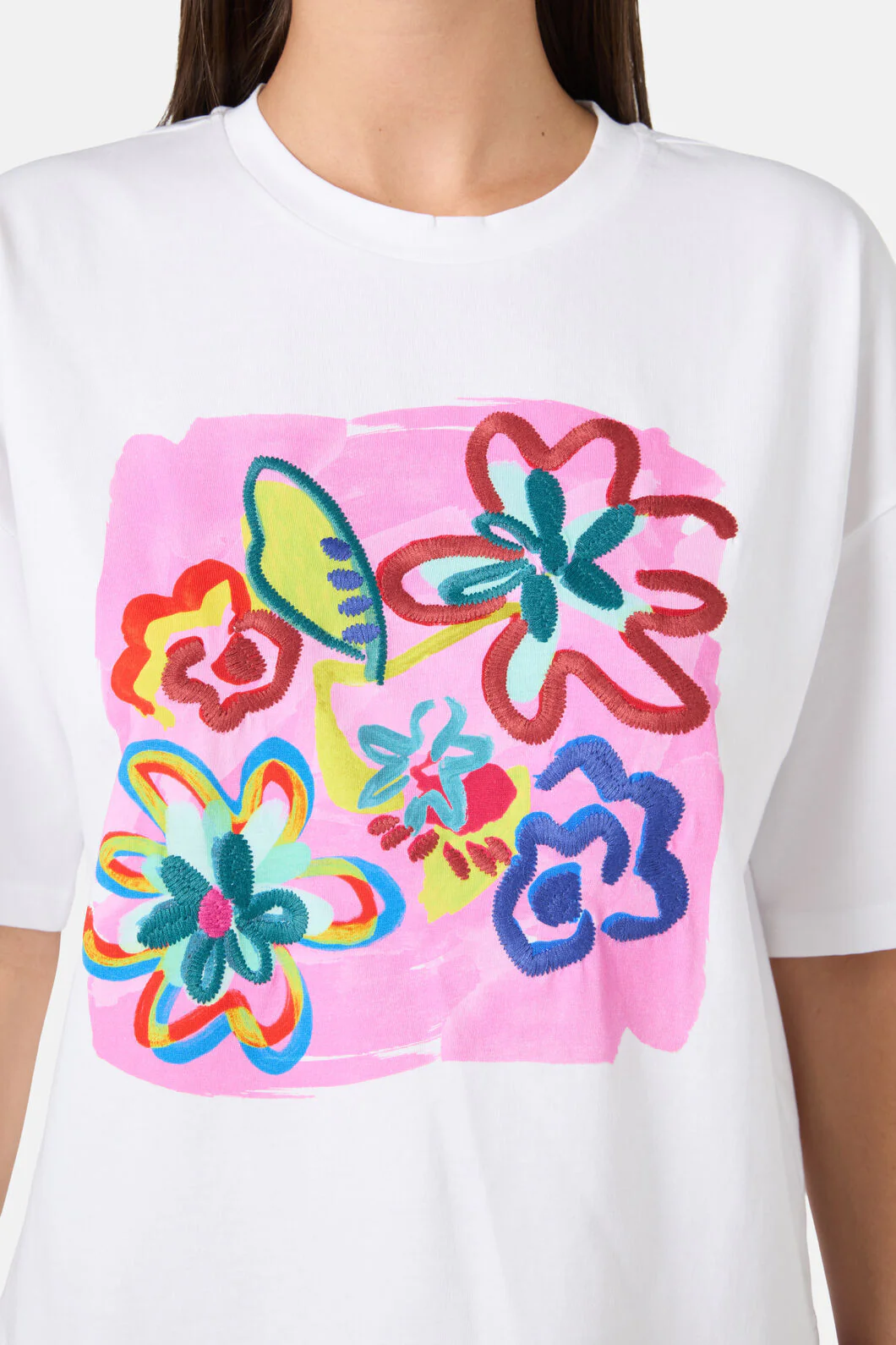 Abstract Flower Embroidered Relaxed Tee - Image 5