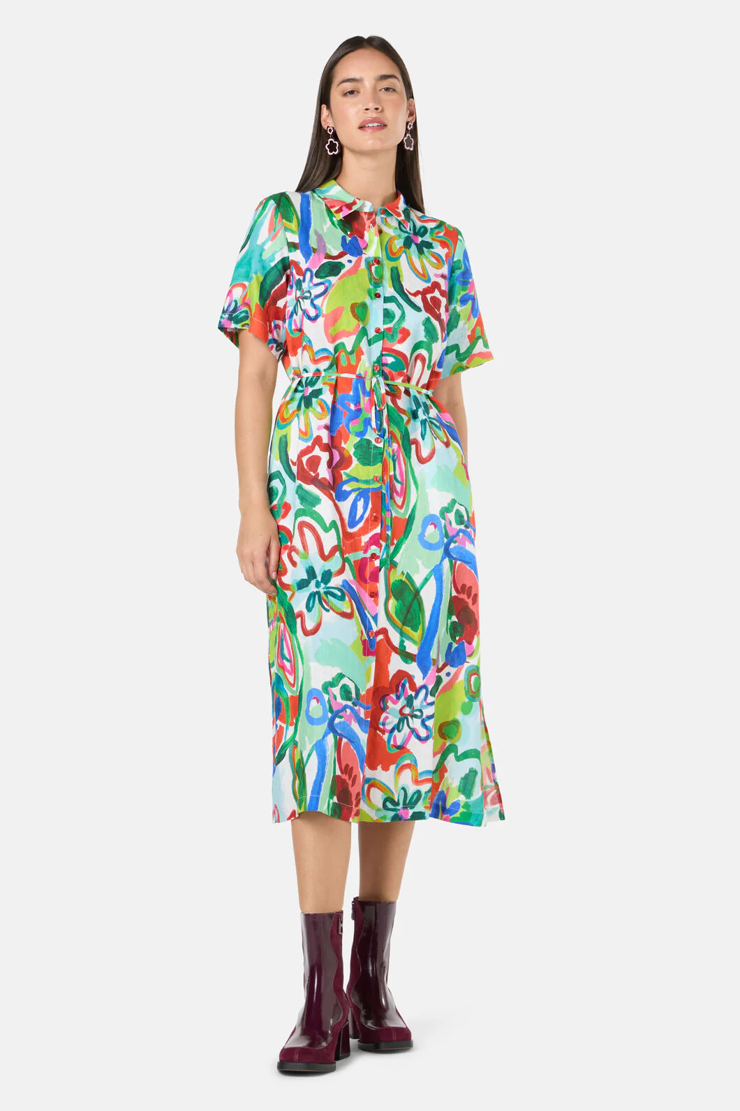 Abstract Flower Linen Dress