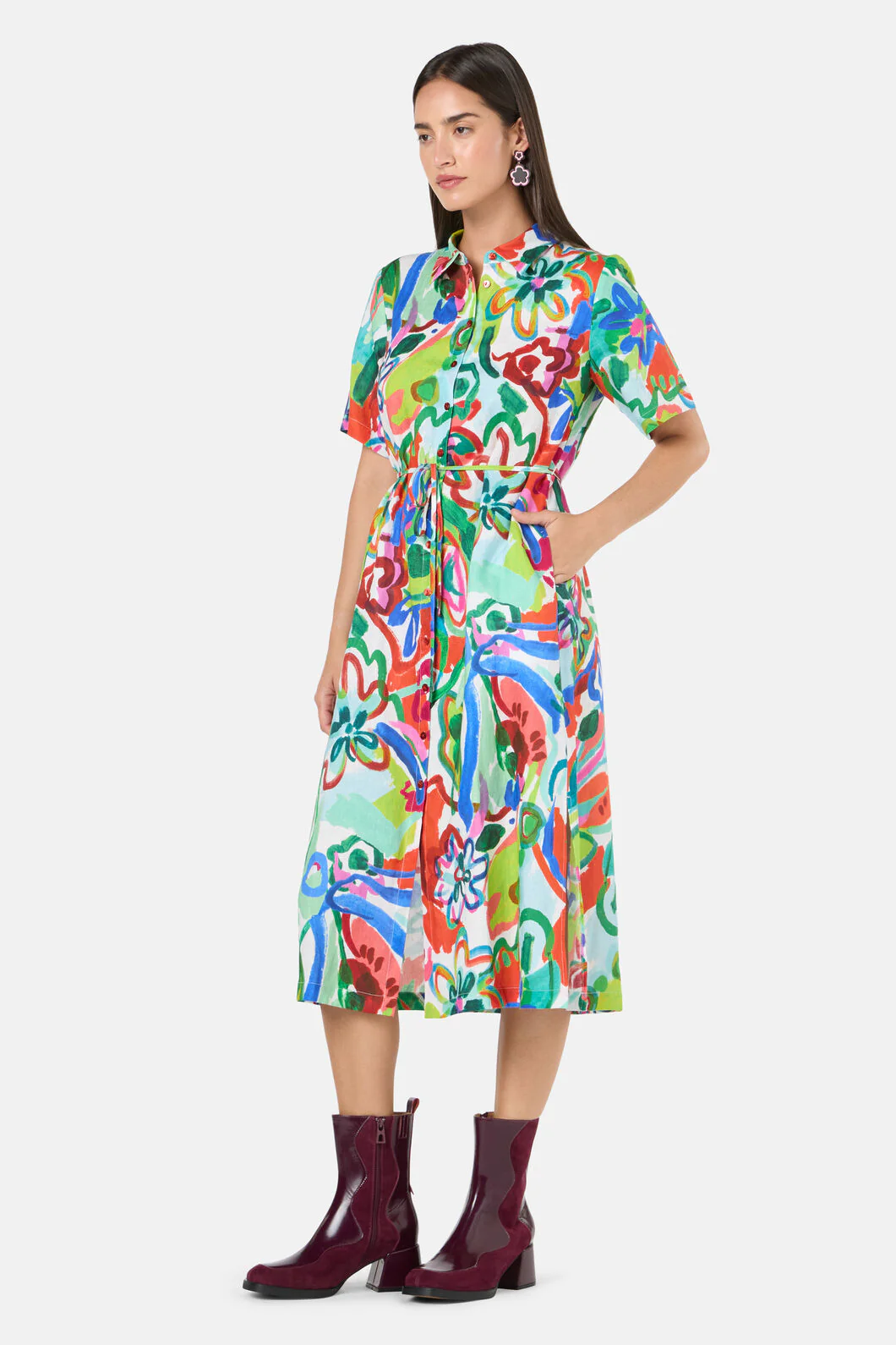 Abstract Flower Linen Dress - Image 2