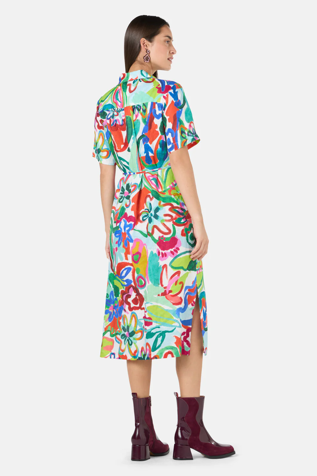 Abstract Flower Linen Dress - Image 3