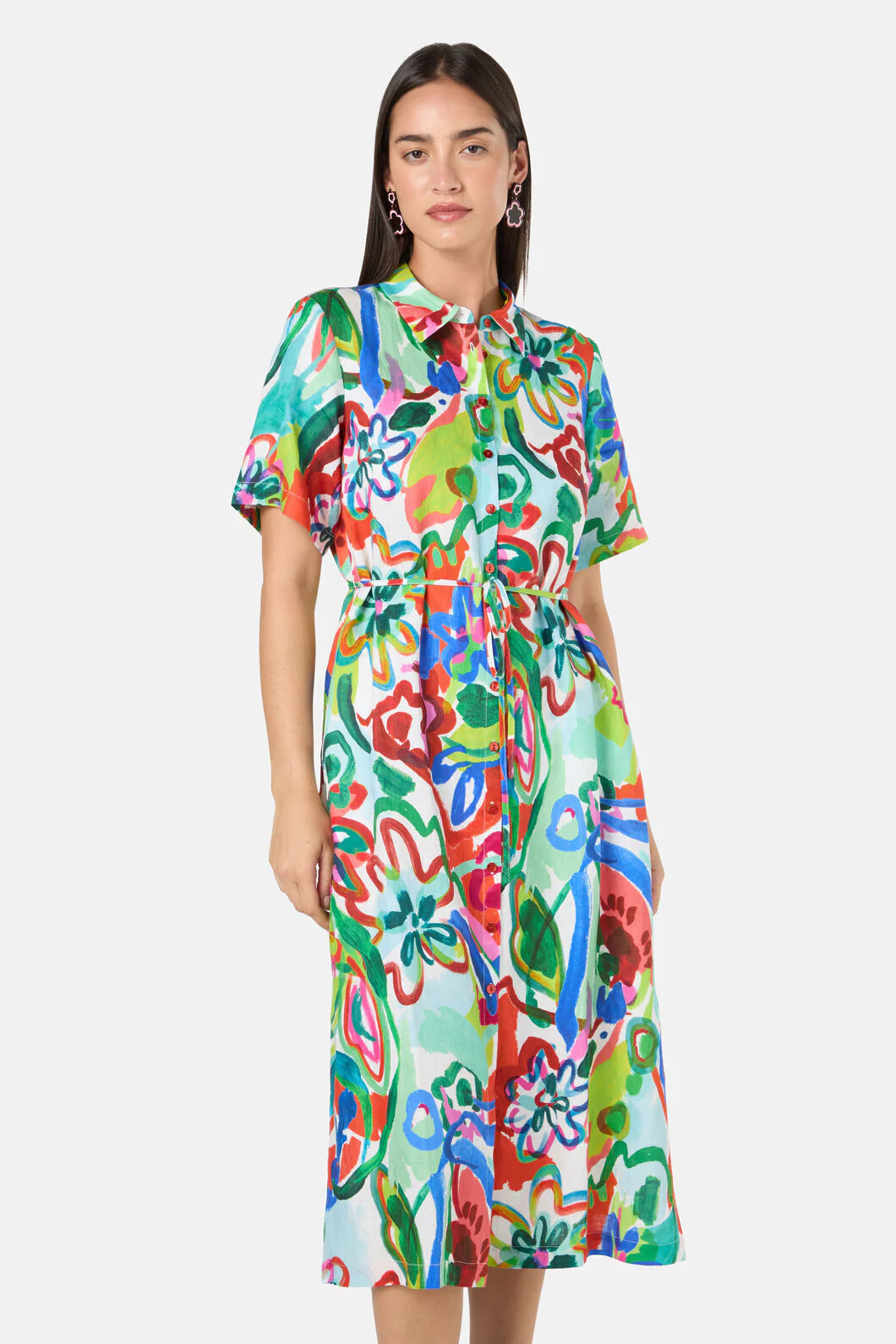Abstract Flower Linen Dress - Image 4