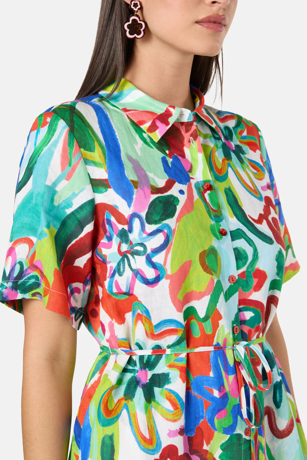 Abstract Flower Linen Dress - Image 5