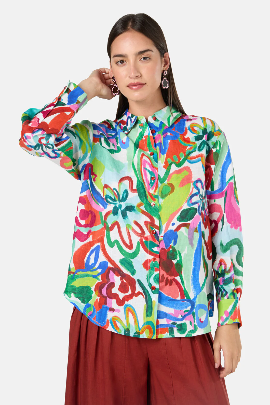Abstract Flower Linen Shirt