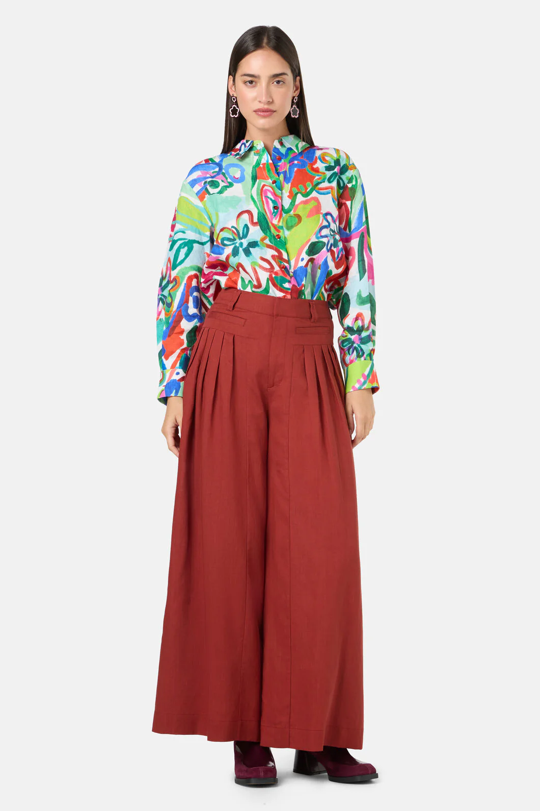Abstract Flower Linen Shirt - Image 2