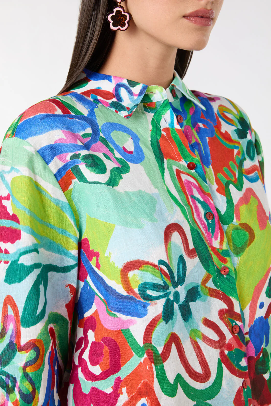Abstract Flower Linen Shirt - Image 6