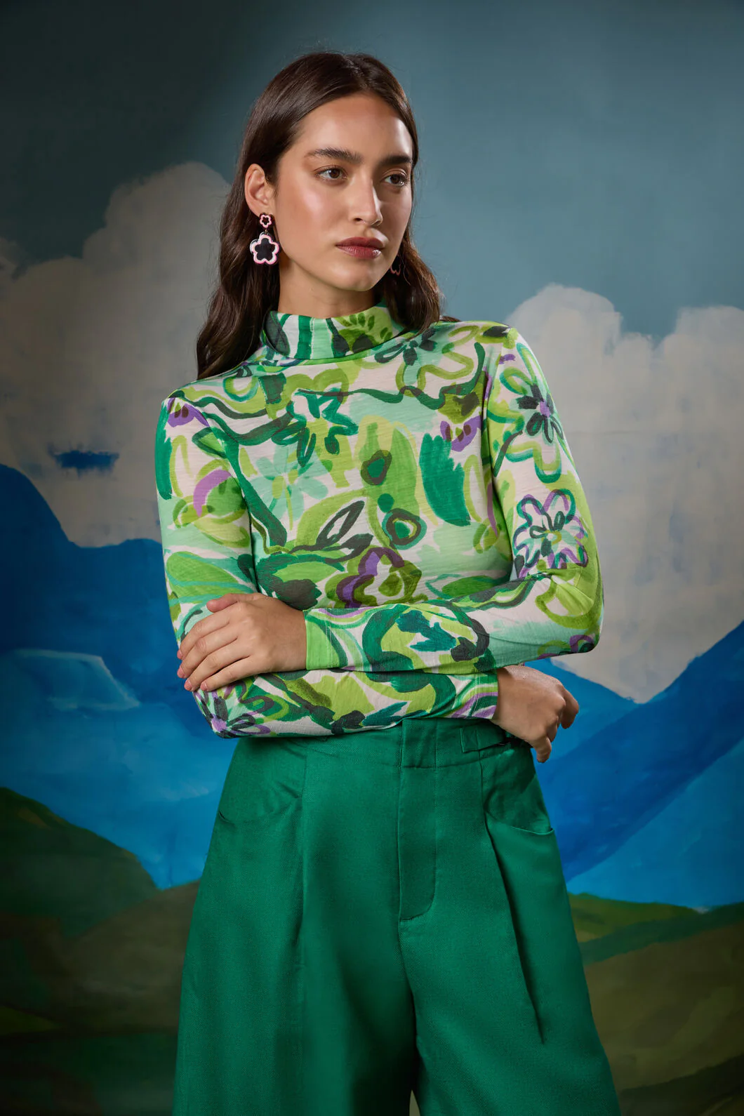 Abstract Flower Merino Polo