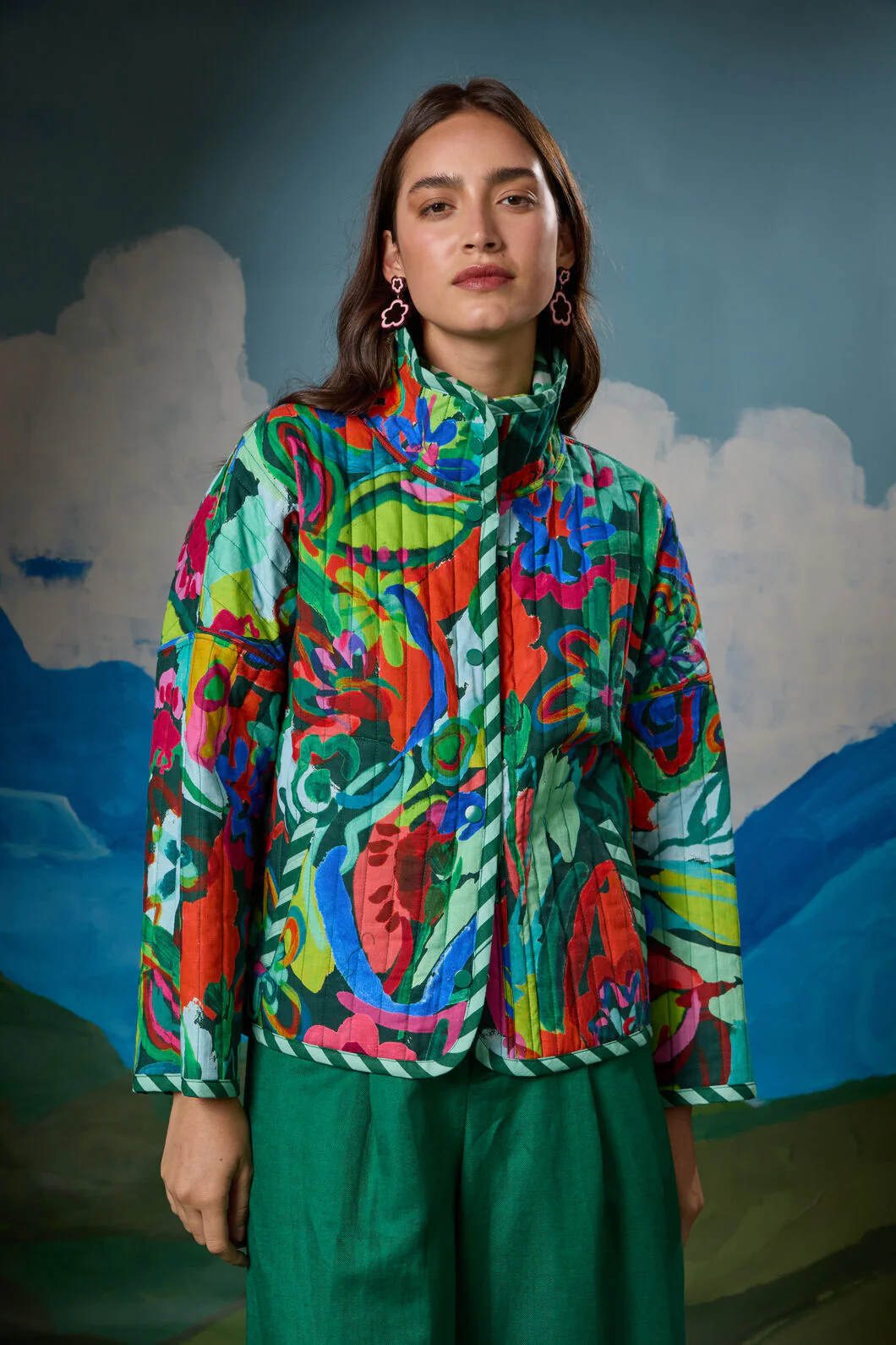 Abstract Flower Quilted Jacket