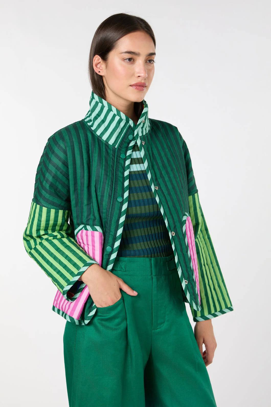 Abstract Flower Quilted Jacket - Image 3