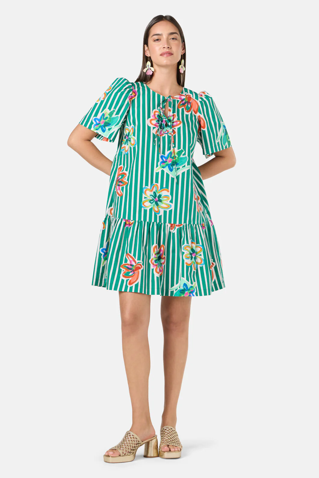 Abstract Flower Tie Smock Dress - Image 2