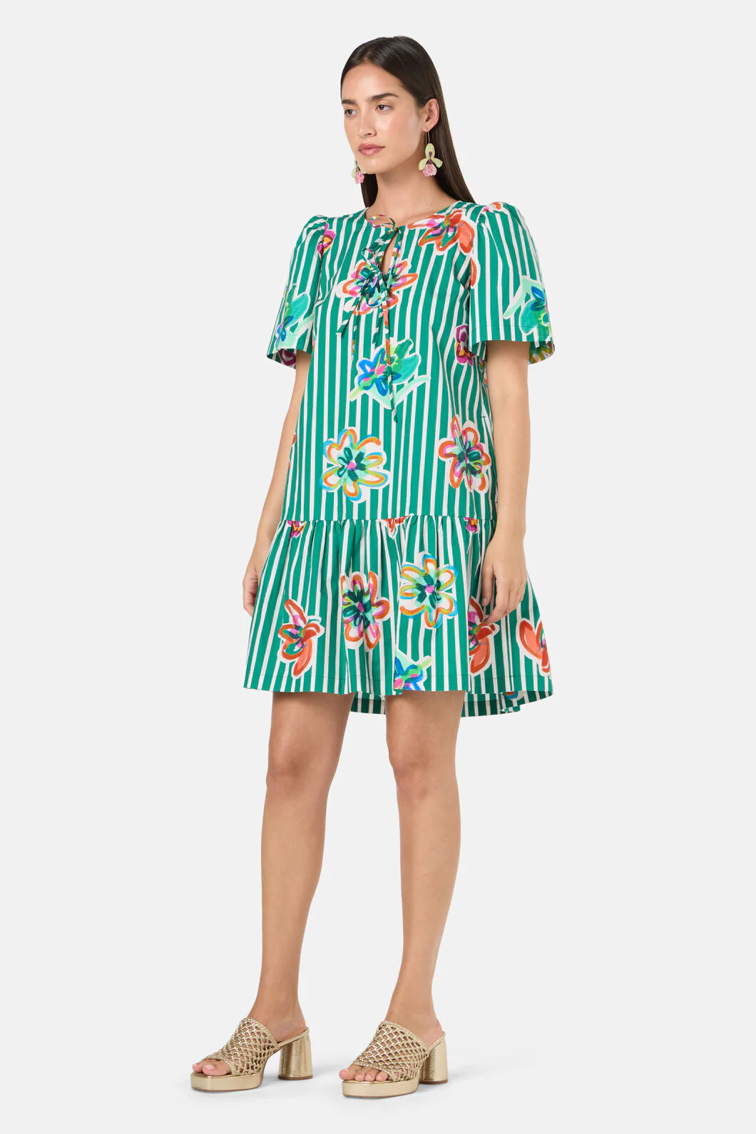 Abstract Flower Tie Smock Dress - Image 3