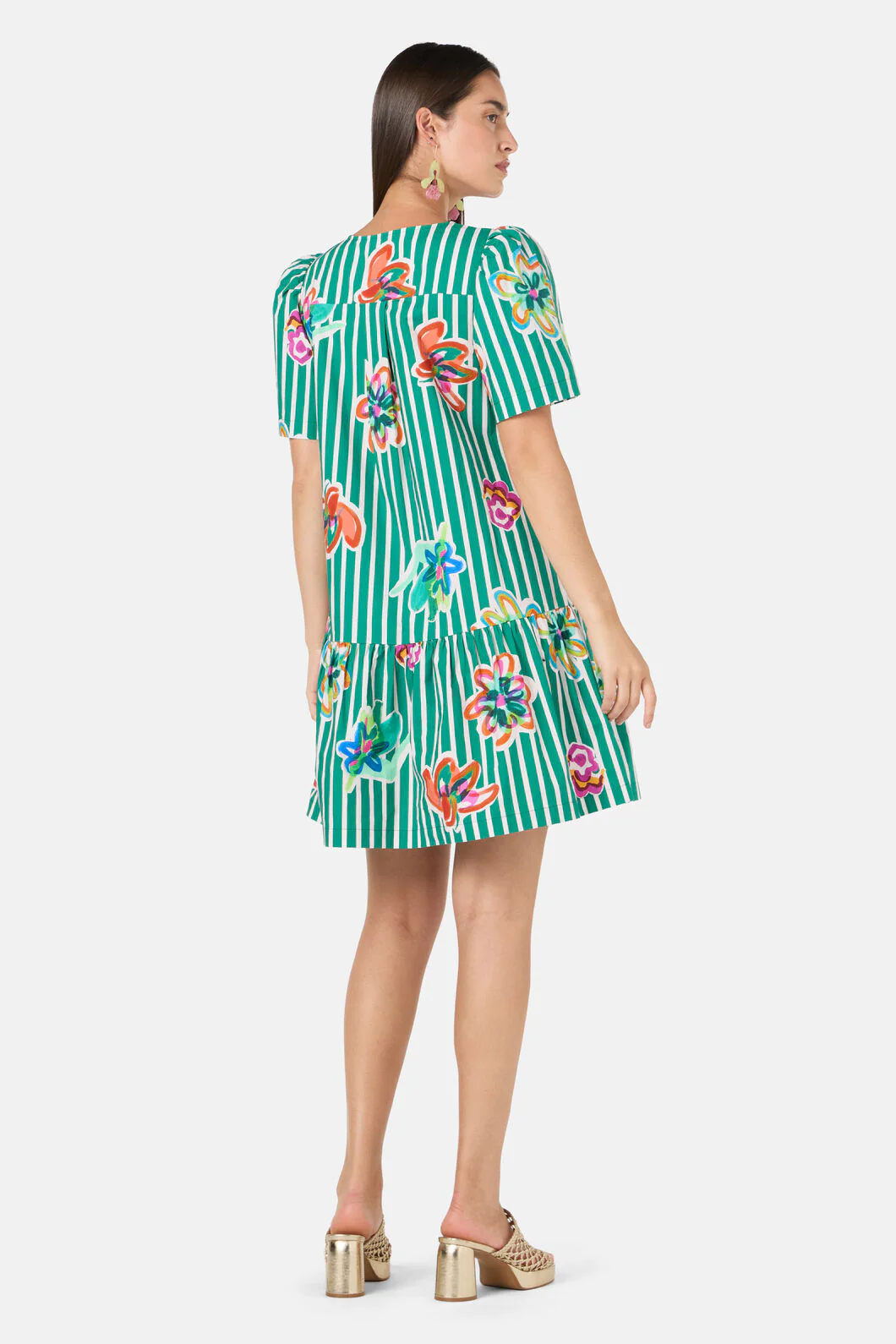 Abstract Flower Tie Smock Dress - Image 4