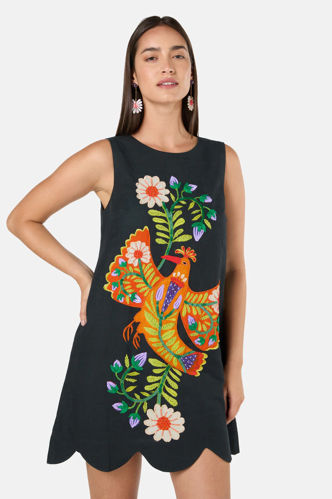 Blooming Bird Embroidered Shift Dress