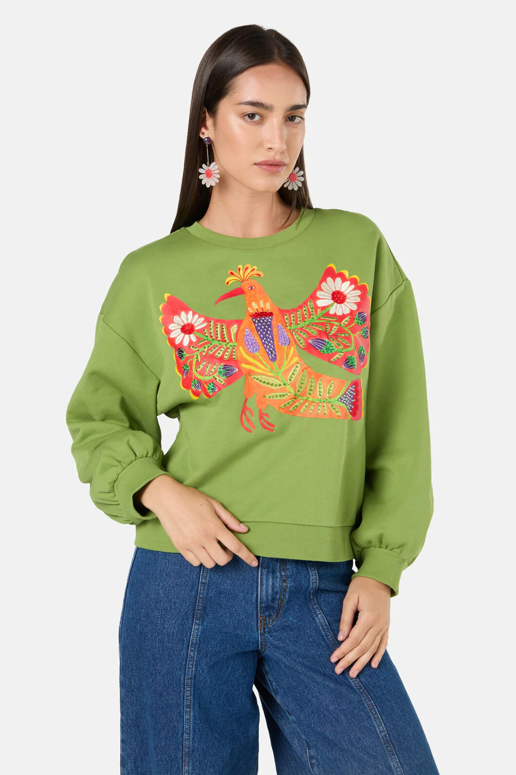 Blooming Bird Embroidered Sweater
