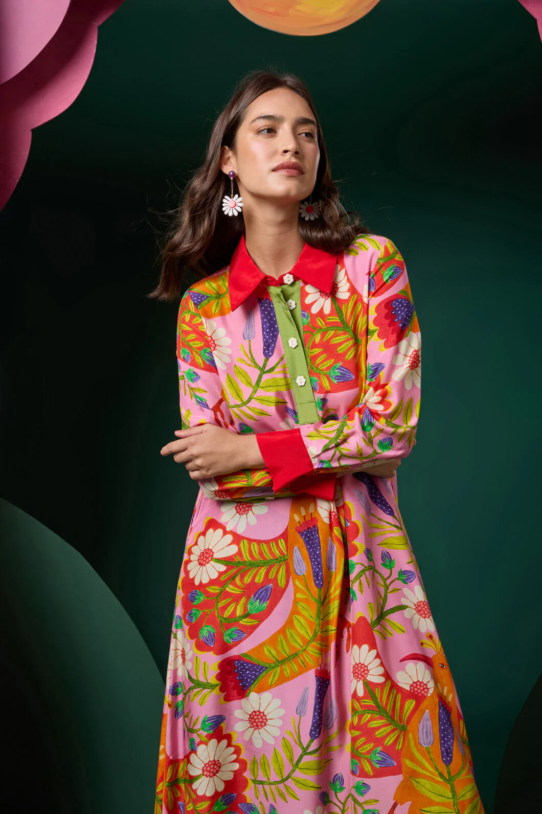 Blooming Bird Print Dress
