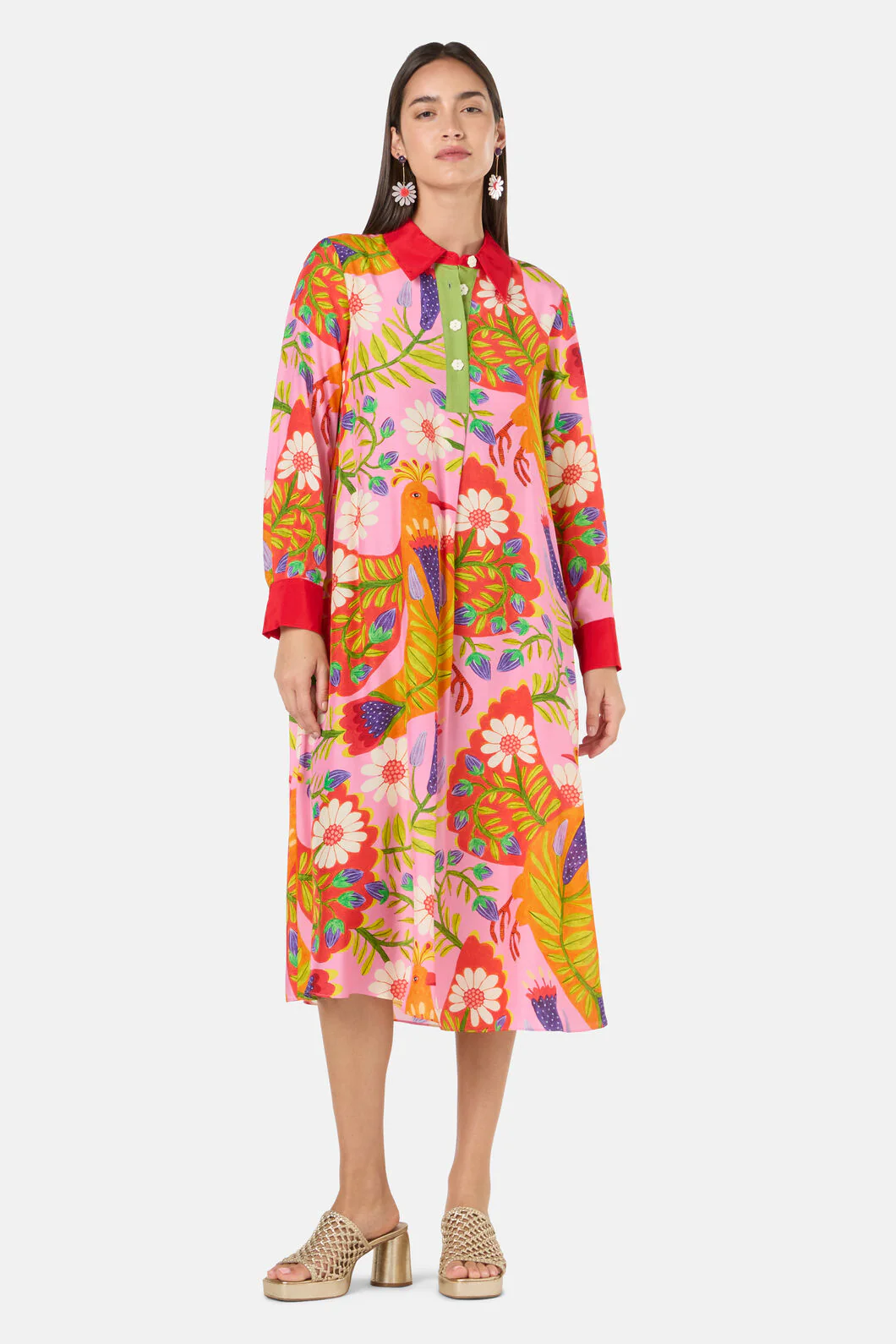 Blooming Bird Print Dress - Image 7