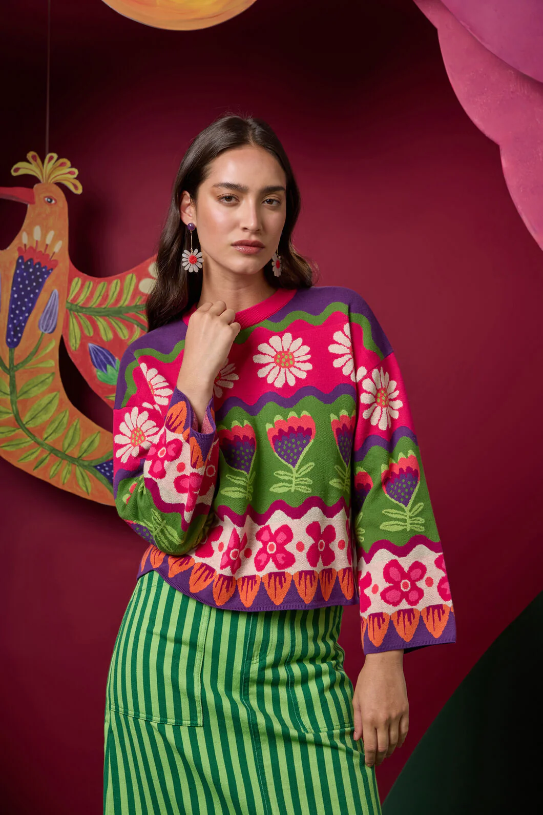 Blooming Stripe Cotton Jumper - Image 2