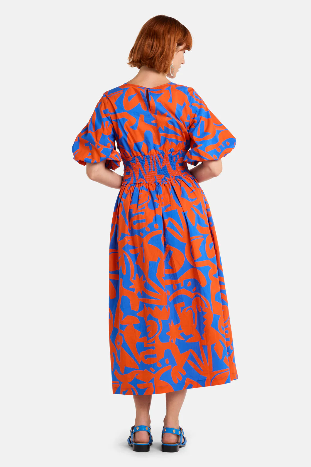Firecracker Print Cotton Midi Dress - Image 4