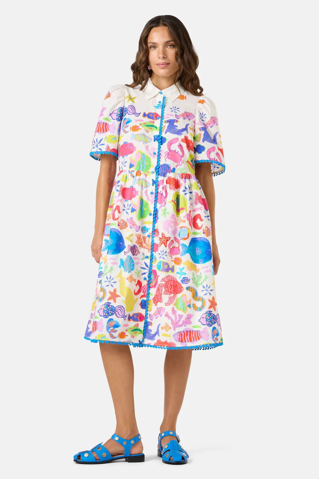 Fish Ahoy Print Cotton Dress