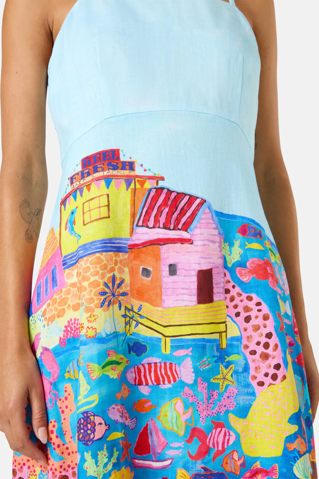 Fish Ahoy Print Linen Dress - Image 7
