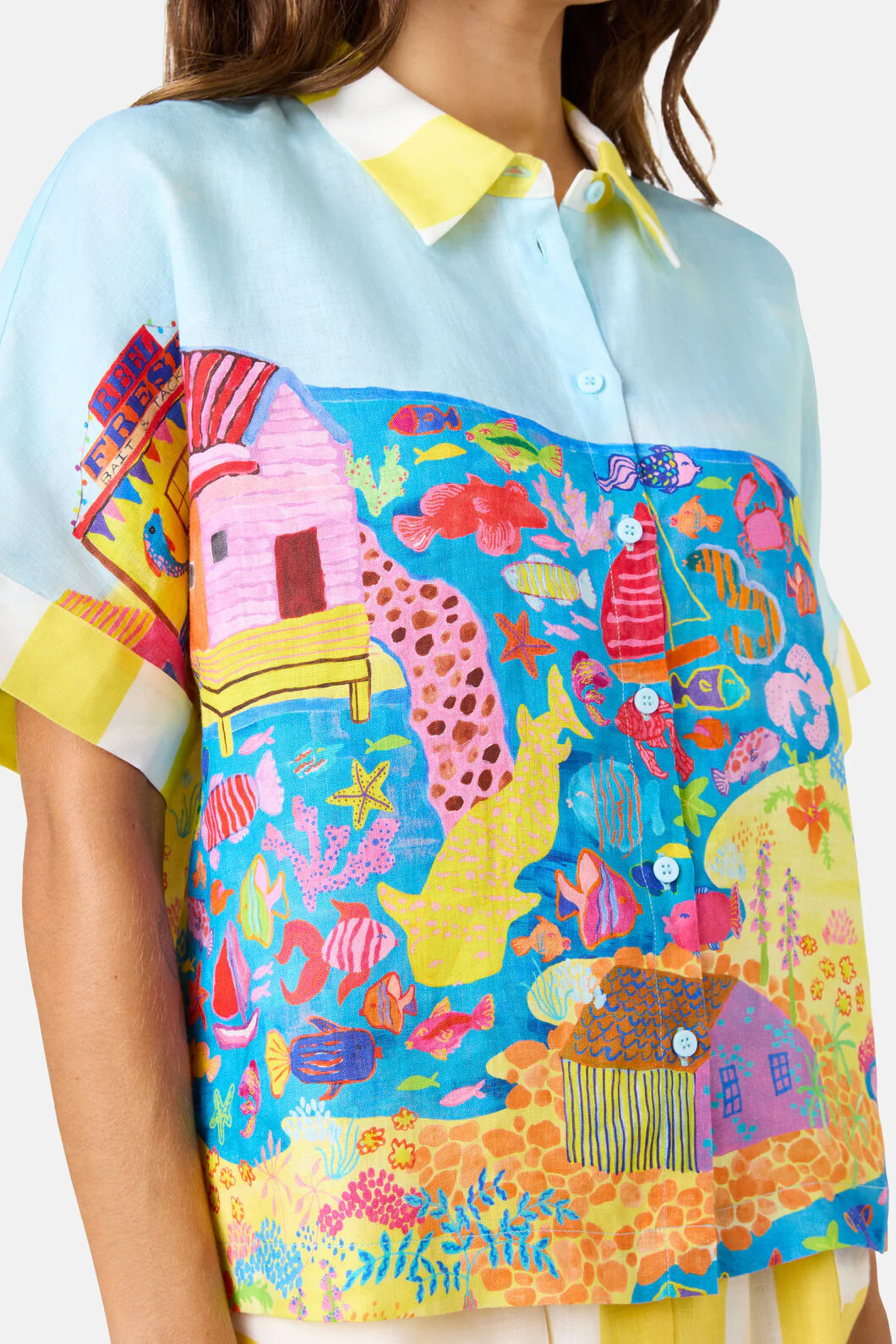 Fish Ahoy Print Linen Shirt - Image 5