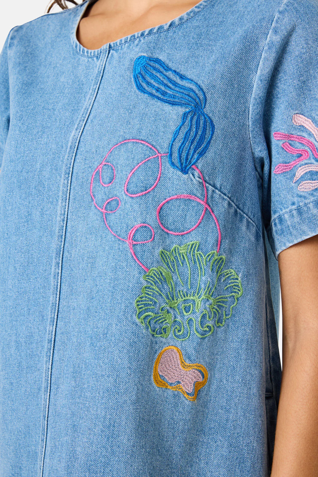 Fleur Embroidered Denim Dress - Image 5