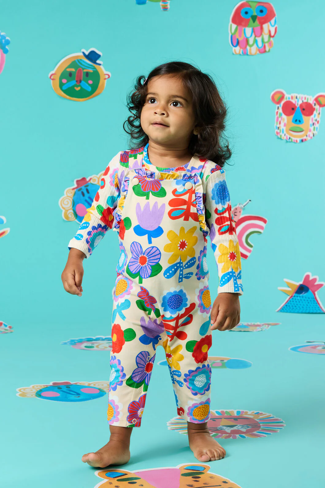 Geo Floral Baby Frill Overalls