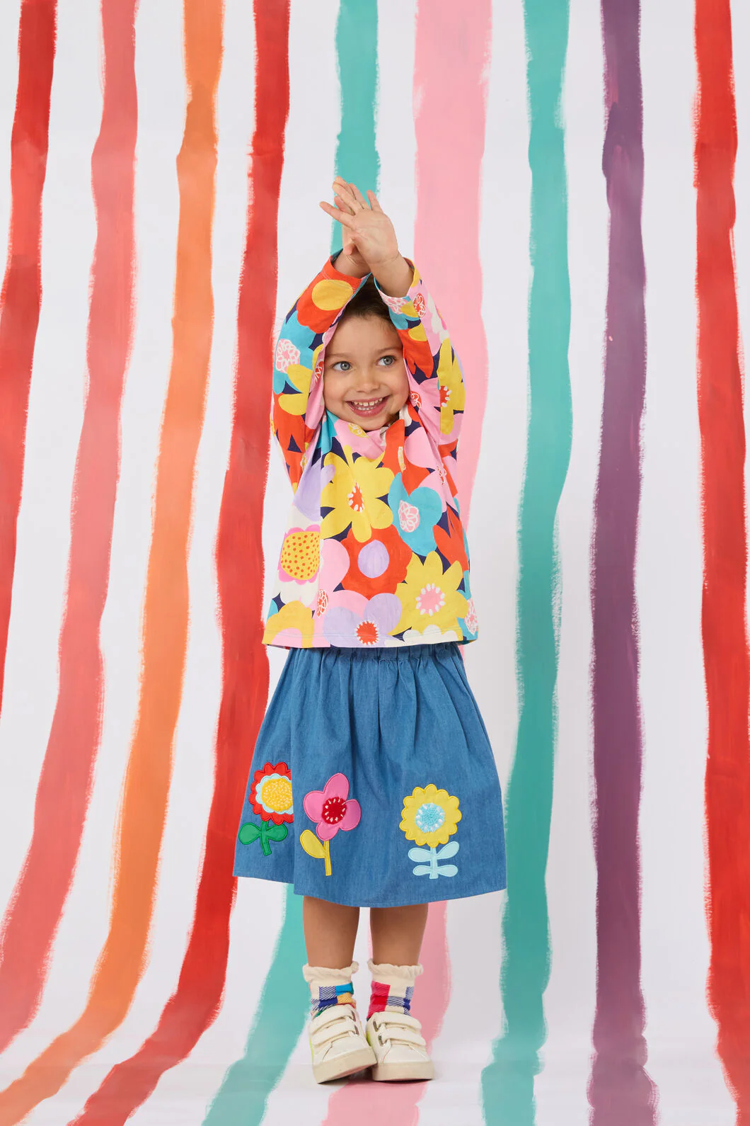 Geo Floral Kids Denim Skirt