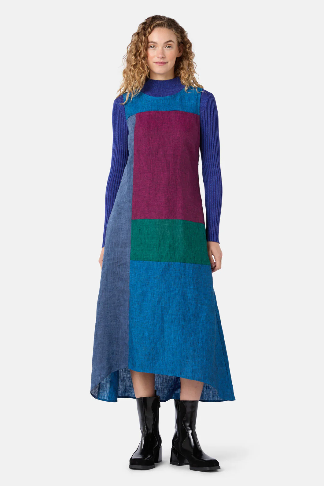 Inky Spliced Linen Dress