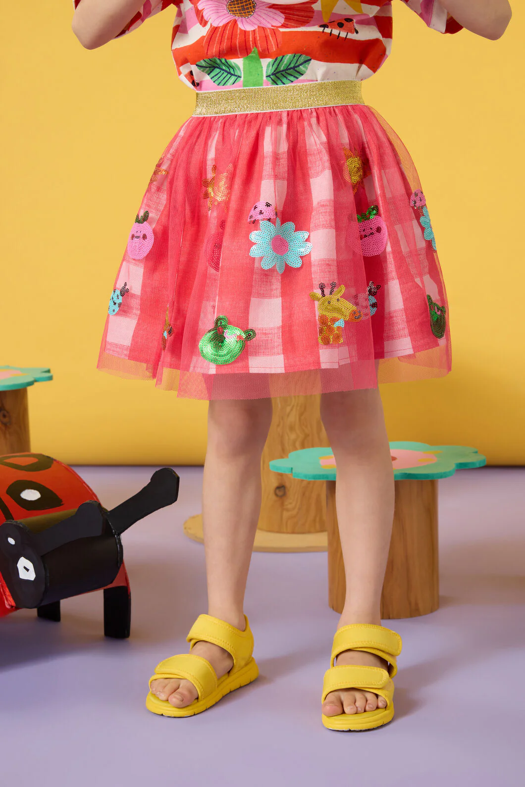 Jumble Gingham Sequins Kids Skirt