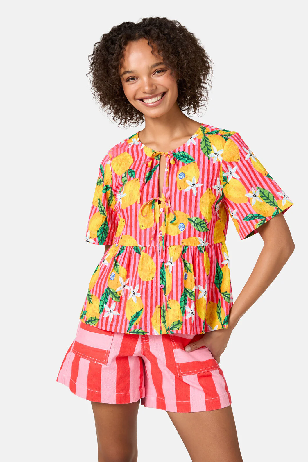 Lemonade Seersucker Print Top