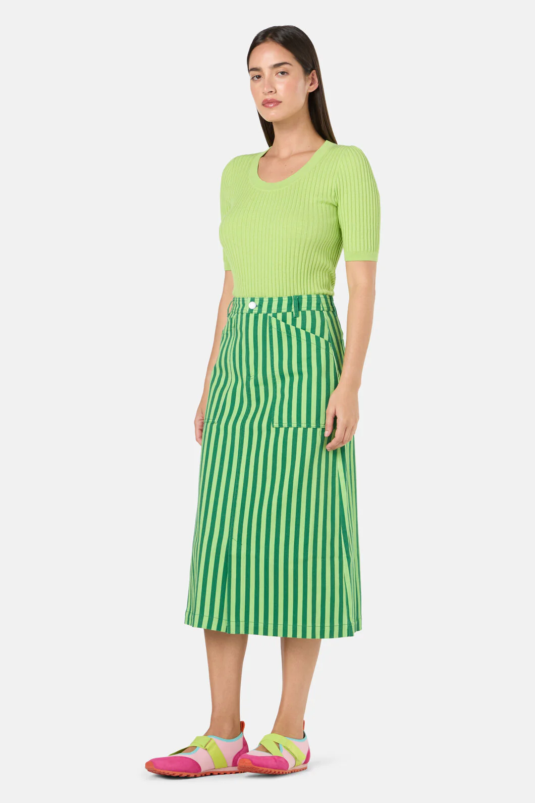 Linea Stripe Denim Skirt - Image 4