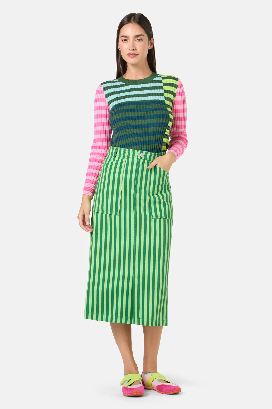 Linea Stripe Denim Skirt - Image 6