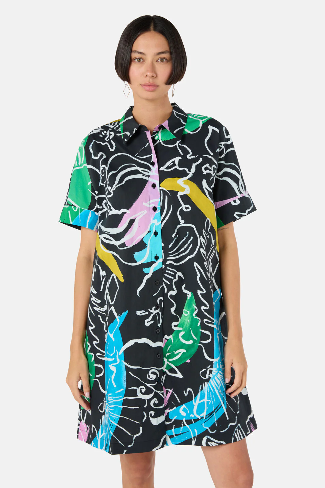Linework Cotton Shirt Dress
