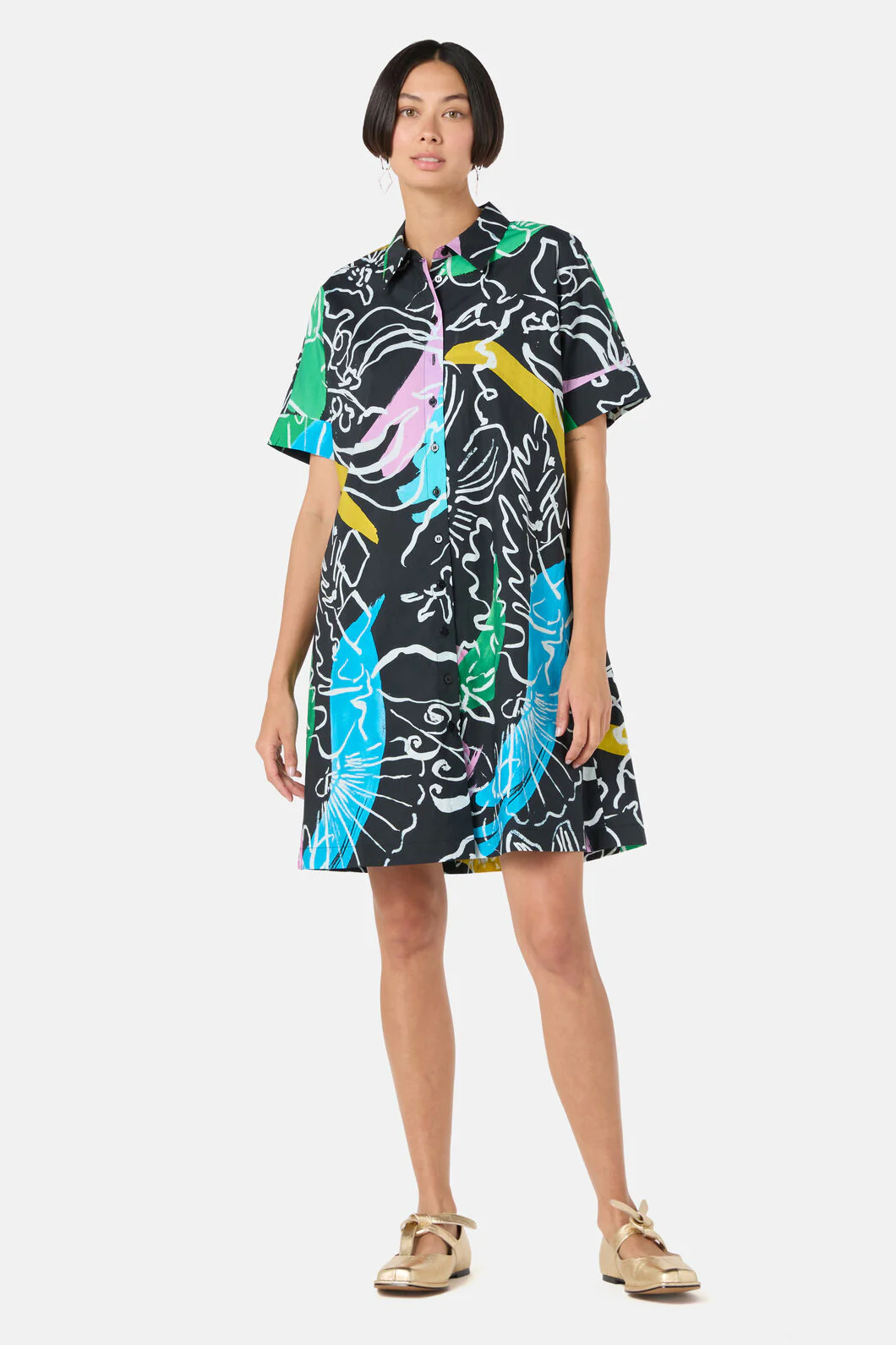 Linework Cotton Shirt Dress - Image 2