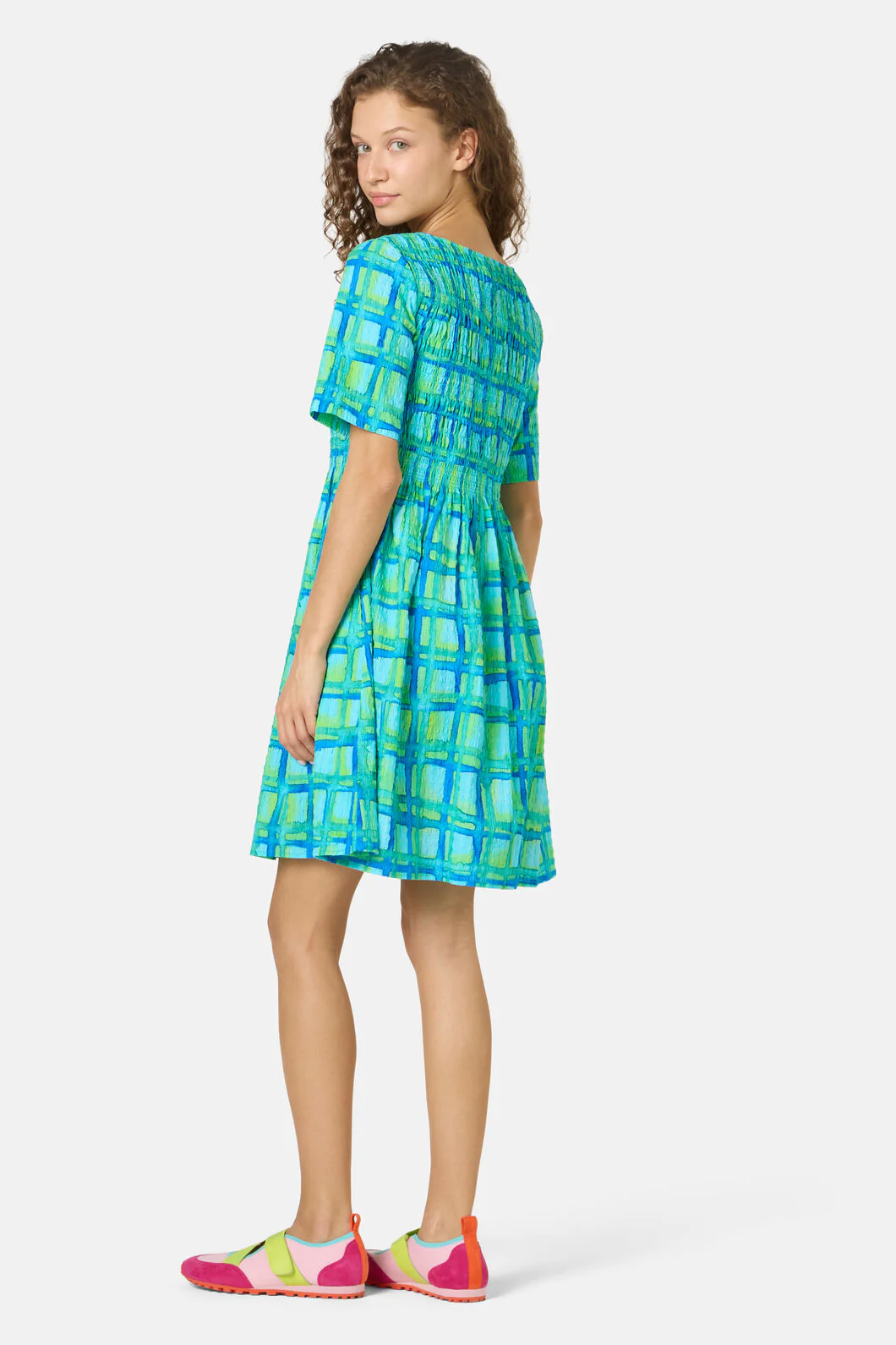 Montage Check Shirring Dress - Image 4