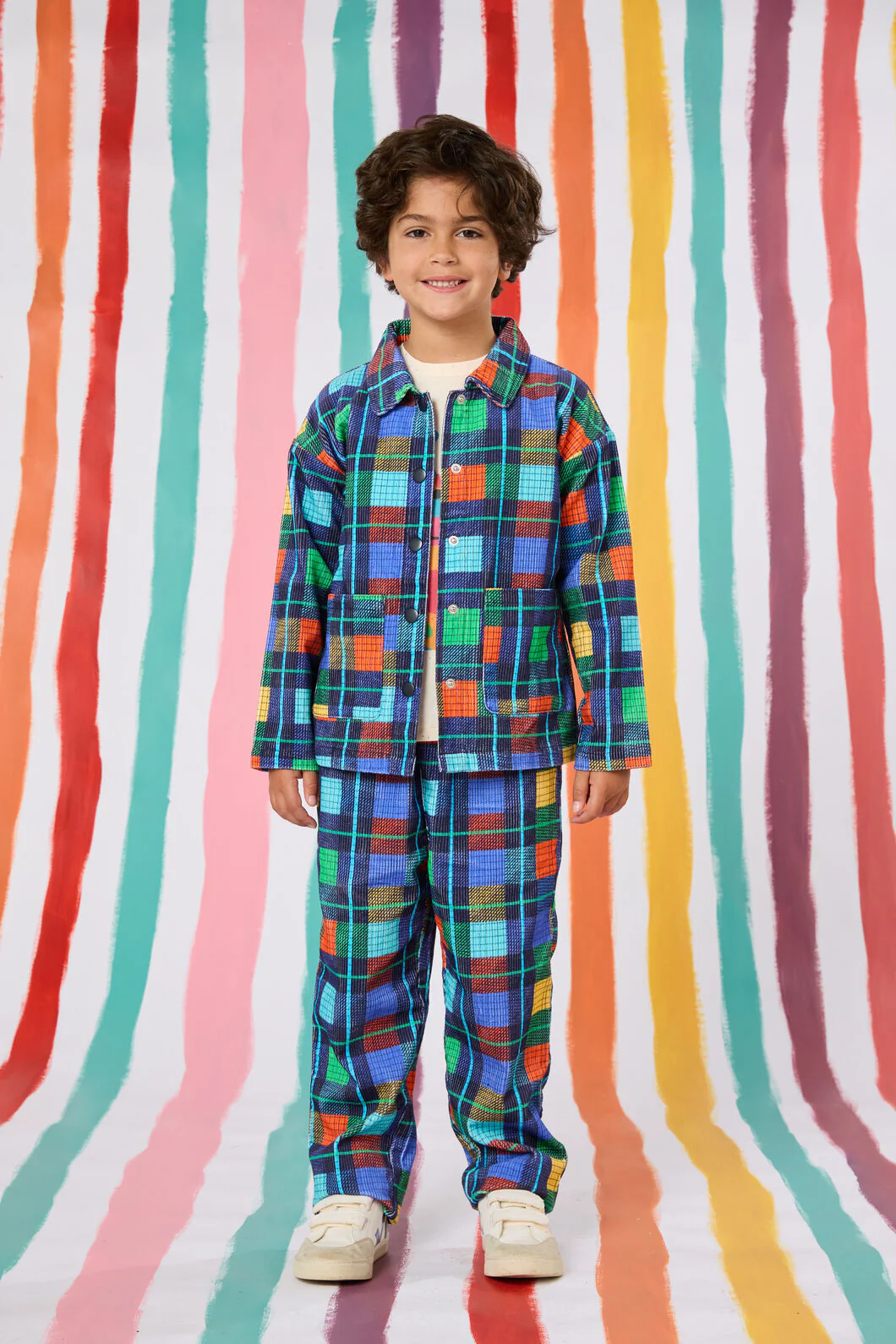Navy Check Kids Cord Pant