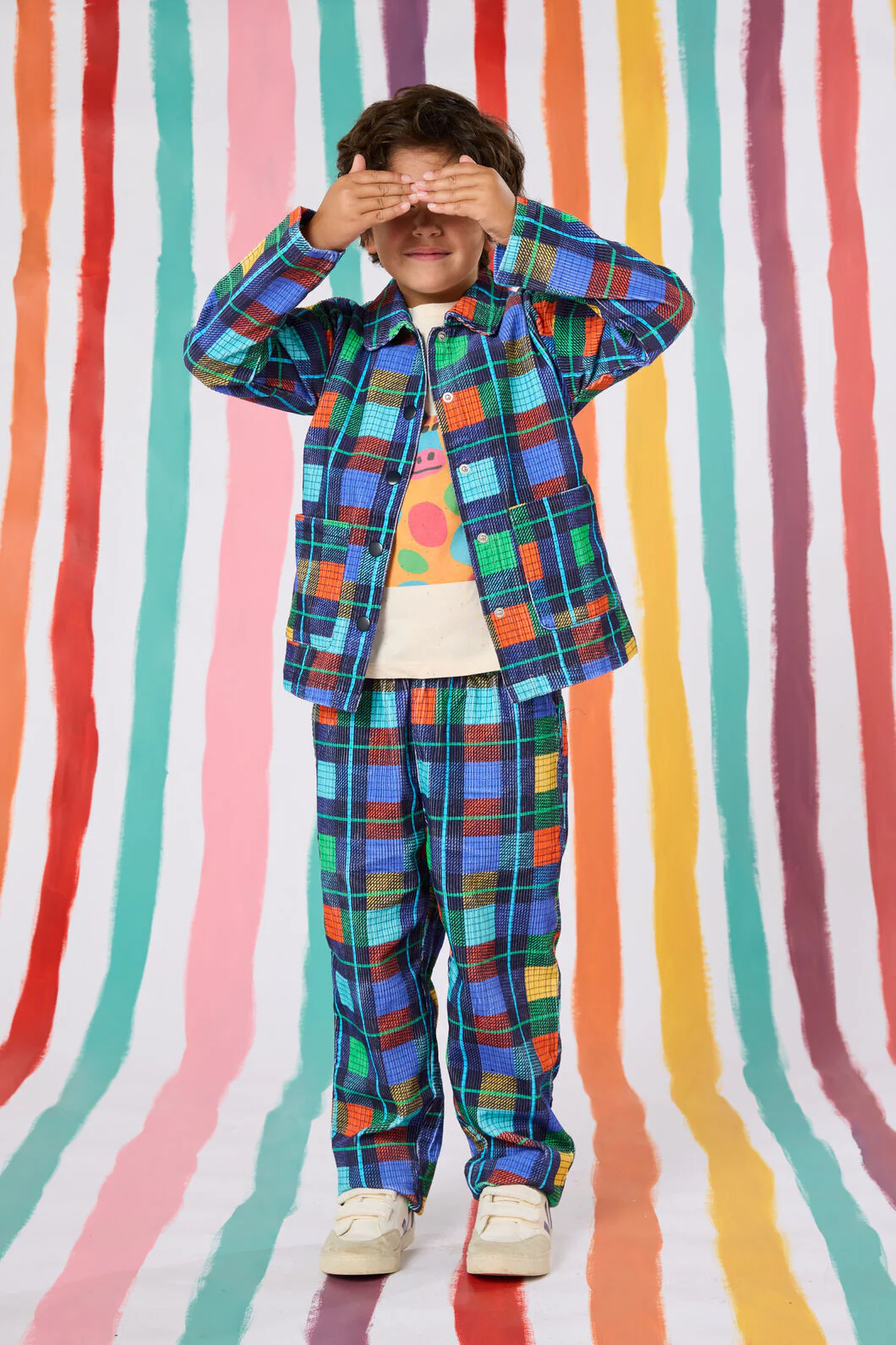 Navy Check Kids Cord Pant - Image 2