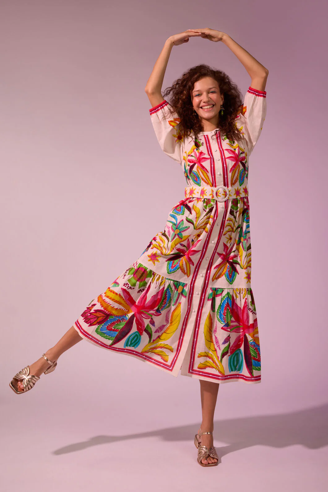 Papaya Palm Long Shirt Dress