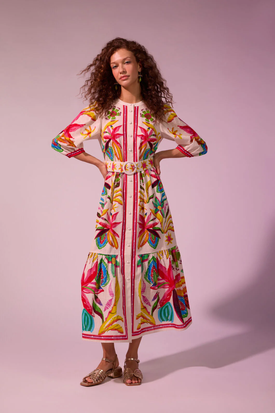Papaya Palm Long Shirt Dress - Image 2