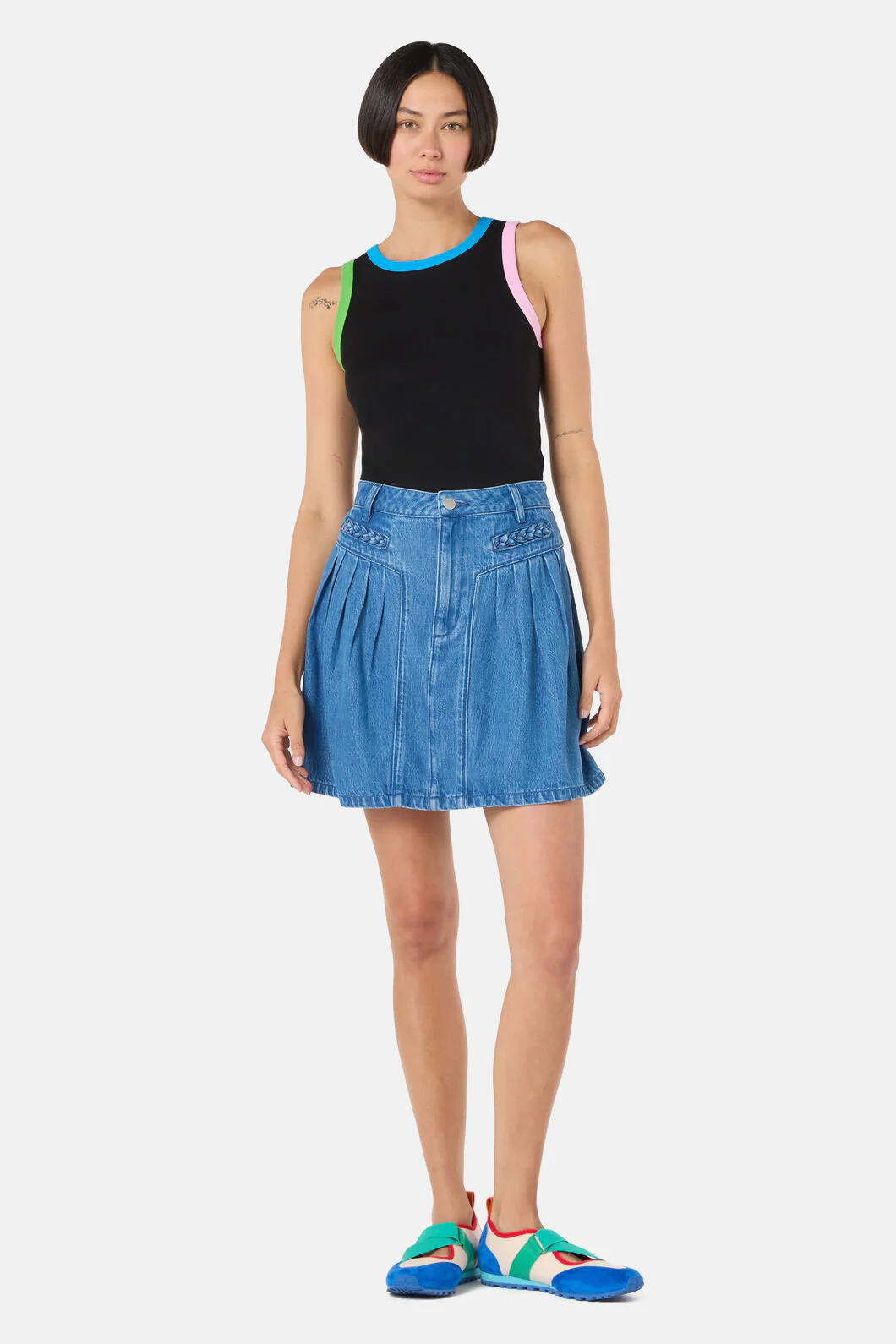 Plait Denim Mini Skirt