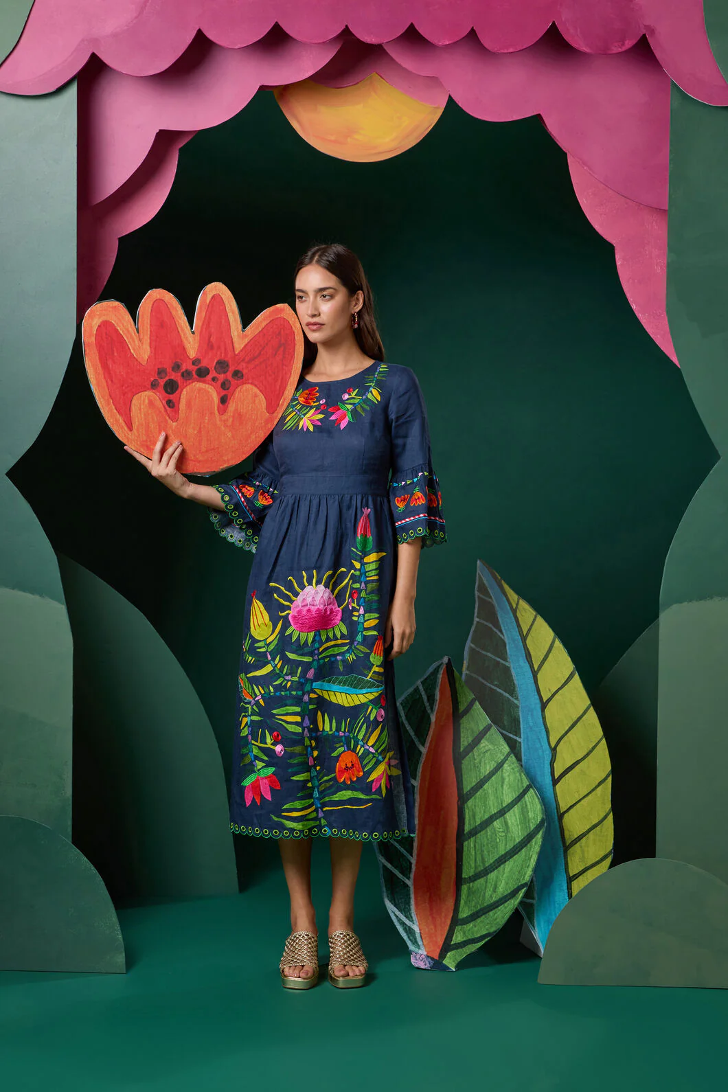 Pretty Protea Embroidered Dress