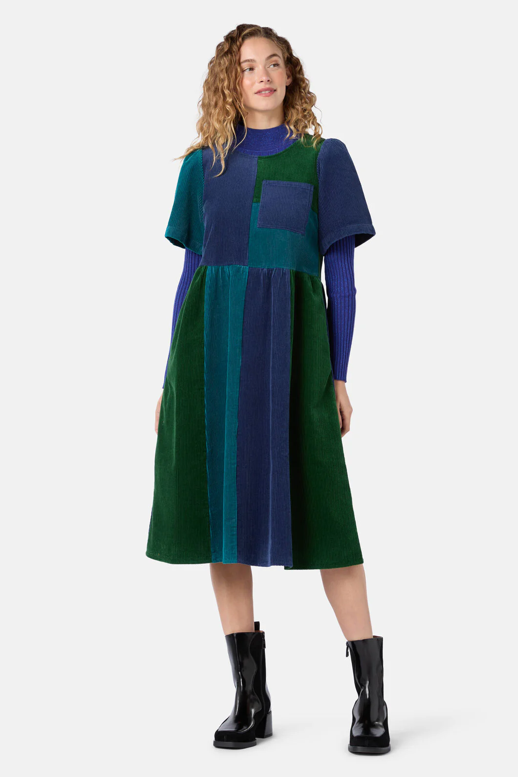 Puzzle Spliced Corduroy Dress