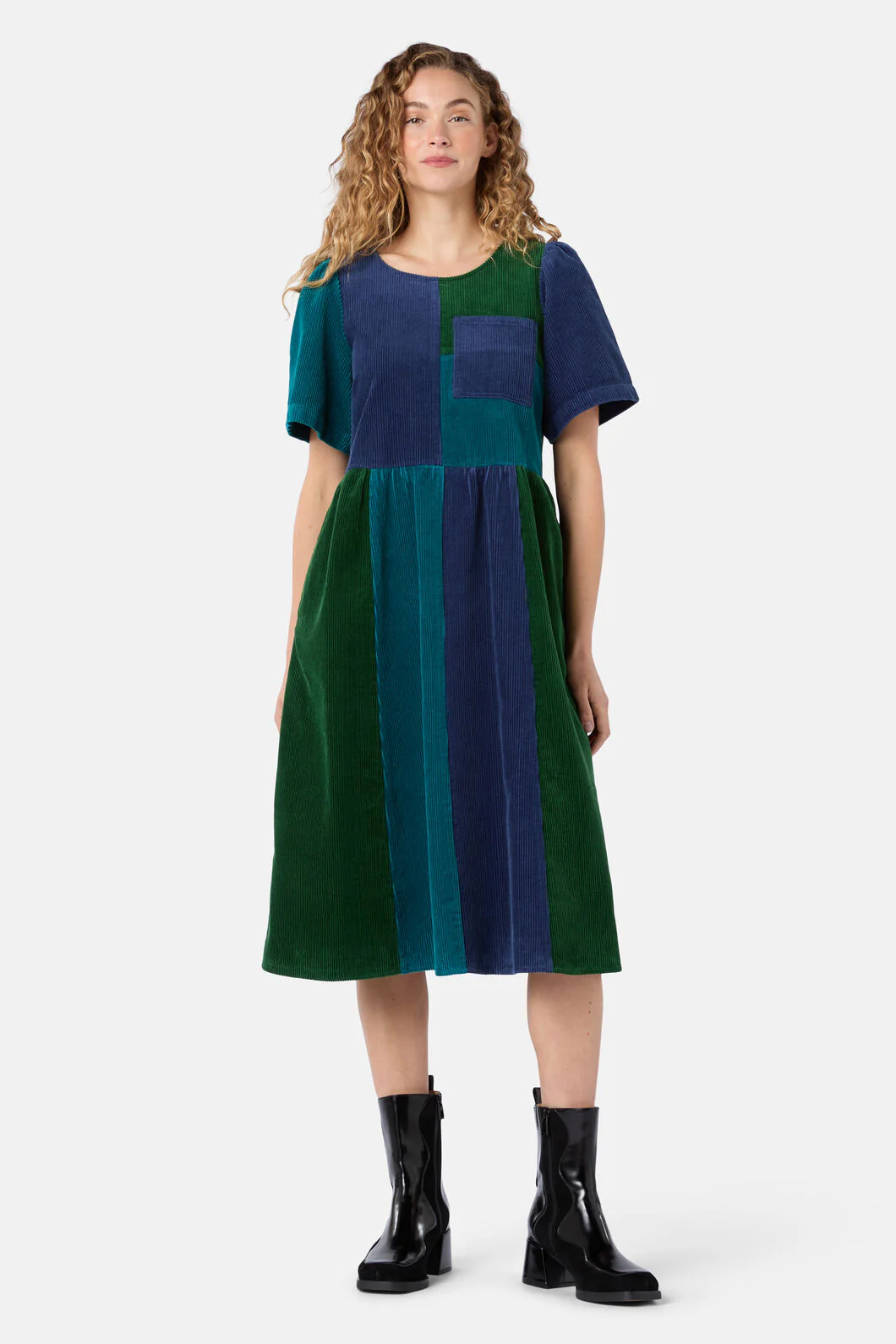 Puzzle Spliced Corduroy Dress - Image 2