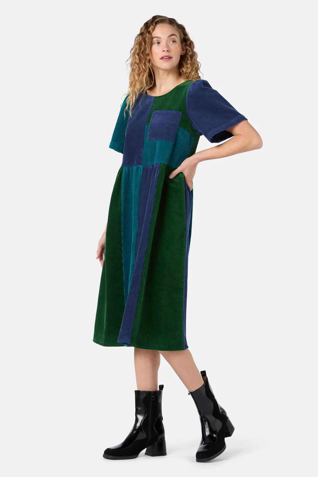 Puzzle Spliced Corduroy Dress - Image 3