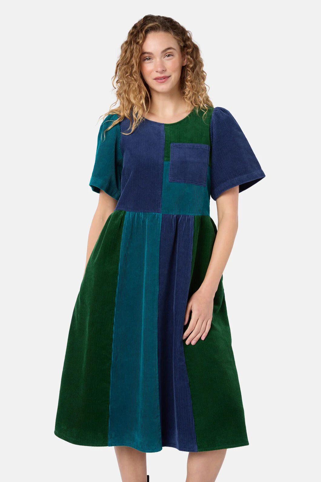 Puzzle Spliced Corduroy Dress - Image 5