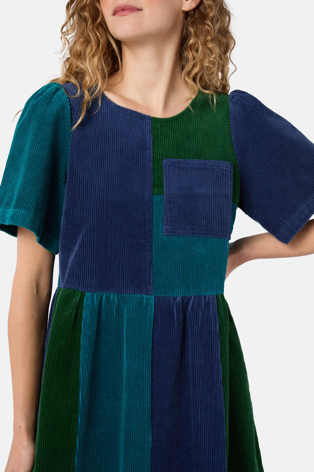 Puzzle Spliced Corduroy Dress - Image 6