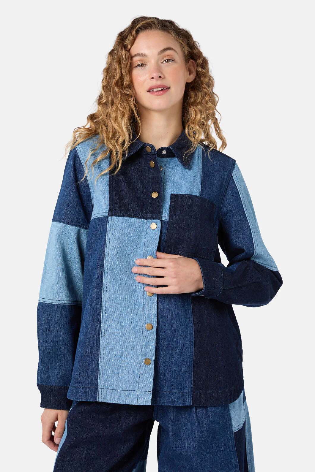Puzzle Spliced Denim Shirt