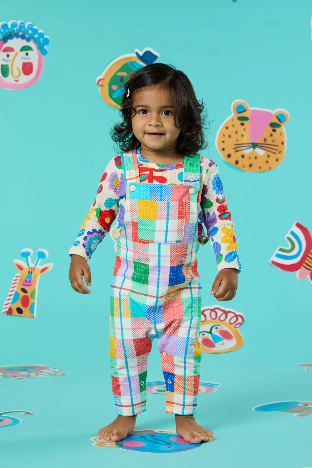 Rainbow Check Baby Overalls